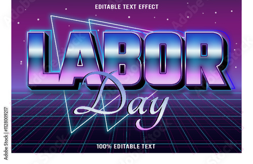 Labor Day editable text effect 3d emboss 80's style