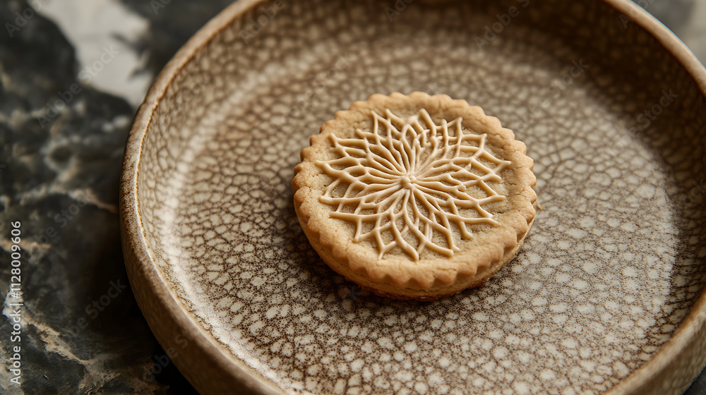 beautifully decorated cookie with intricate icing on textured plate beautifully decorated cookie with intricate icing on textured plate
