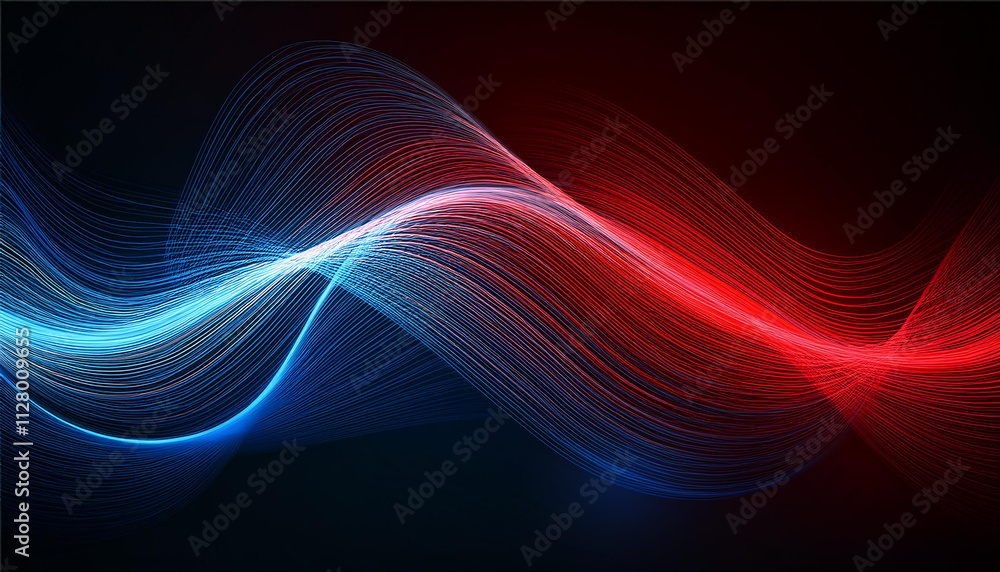 Abstract red blue light racing fast speed curve dynomic motion on black background.Generative AI Abstract red blue light racing fast speed curve dynomic motion on black background.Generative AI