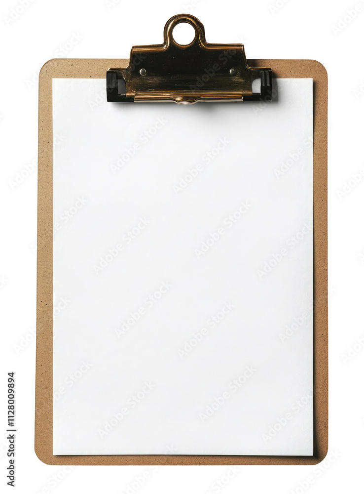 A black clipboard with blank white paper, isolated on a transparent pure white background, cutout PNG A black clipboard with blank white paper, isolated on a transparent pure white background, cutout PNG