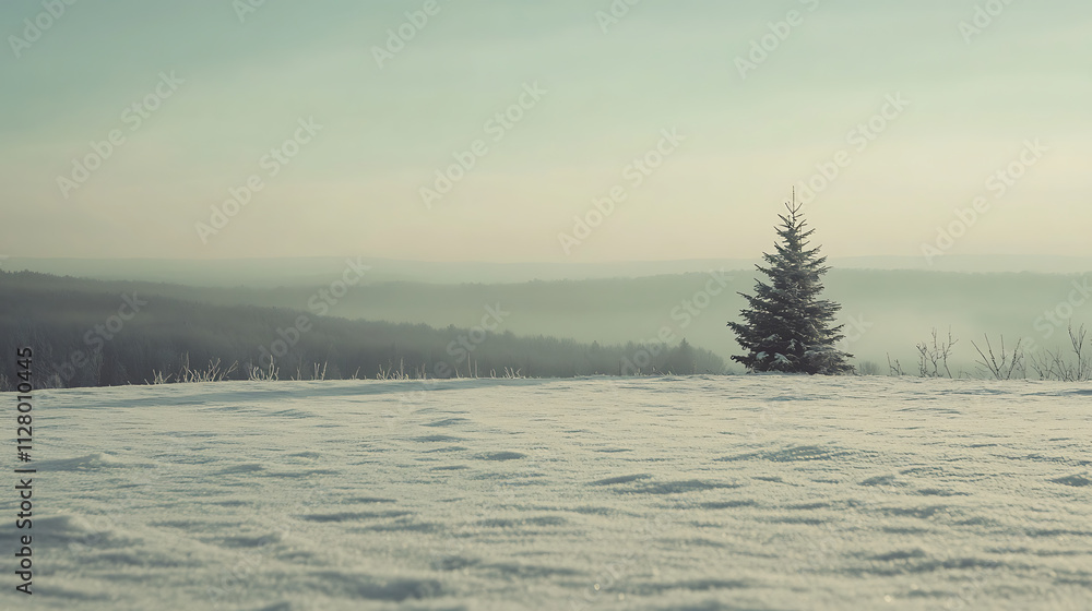 serene snowy landscape with lone tree in distance, evoking tranquility serene snowy landscape with lone tree in distance, evoking tranquility
