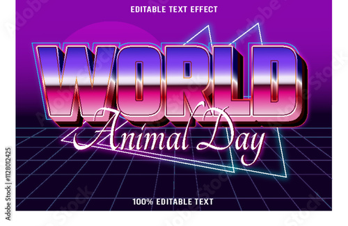 World Animal Day editable text effect 3d emboss 80's style