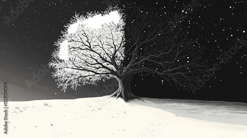 Illusory tree defying space, time, and seasons. Illusory. Illustration photo