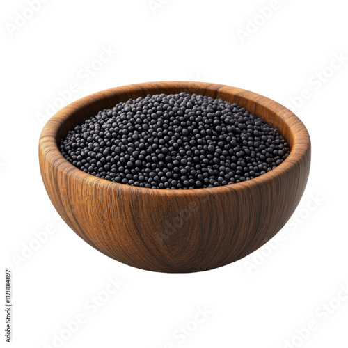 Black Mustard Seeds in Wooden Bowl