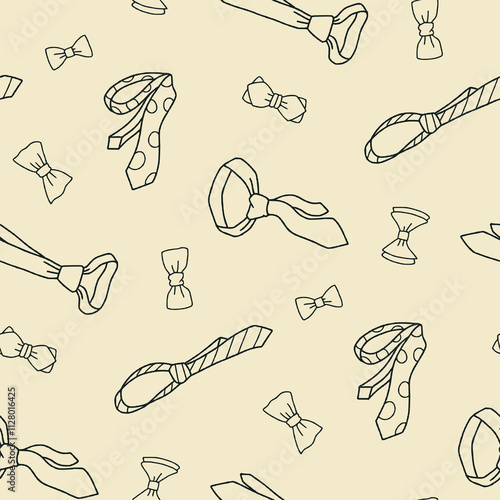Outline Bow Tie Necktie Vector Seamless Pattern illustration for Print, Wallpaper, Decoration.