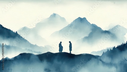 Compassion and Grief as Jesus Meets His Mother Mary on the Way to Calvary in a Serene Watercolor Painting