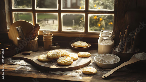 Wallpaper Mural Freshly baked cookies on rustic kitchen table with flour and utensils Torontodigital.ca