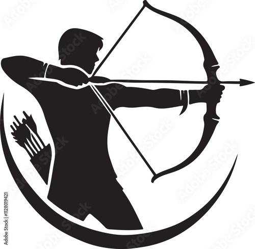 Archer aiming bow silhouette vector illustration