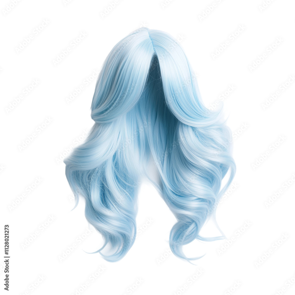 Elegant long blue hair wig on mockup with transparency png for fashion and beauty concepts Elegant long blue hair wig on mockup with transparency png for fashion and beauty concepts