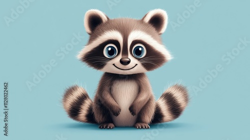 Adorable cartoon raccoon sitting.