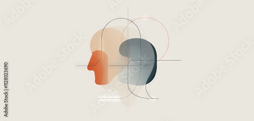 Abstract illustration of two heads in profile, symbolizing conversation and connection through overlapping shapes and dialogue bubbles.