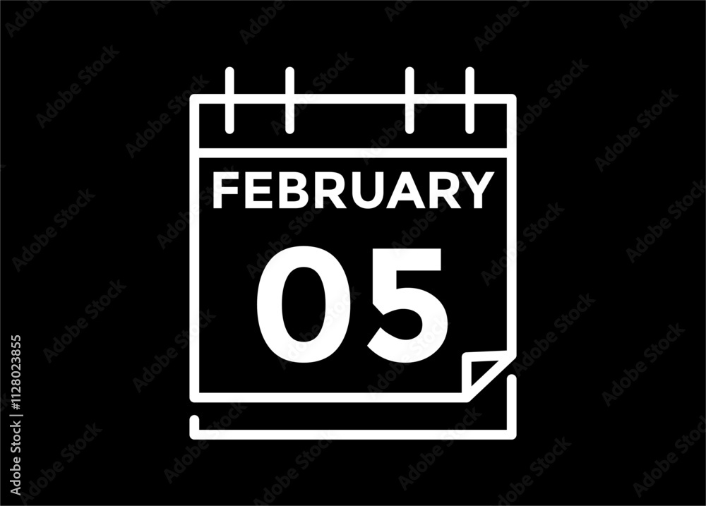 February 5 on calendar icon vector. Calendar vector icon. Deadline. Date. February 5 on calendar icon vector. Calendar vector icon. Deadline. Date.