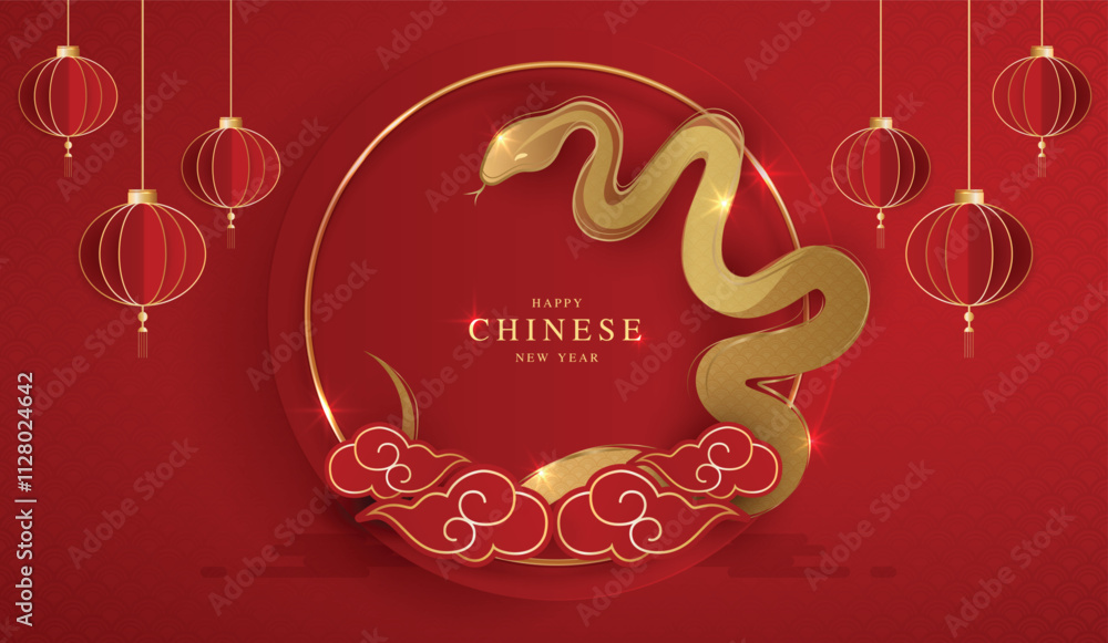 Chinese new year 2025 of the snake banner template design with snake, chinese lantern and chinese fan red background. red traditional chinese vector design with snake. Chinese new year 2025 of the snake banner template design with snake, chinese lantern and chinese fan red background. red traditional chinese vector design with snake.