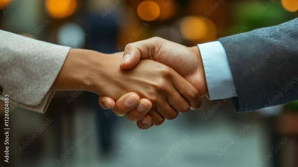 A successful business negotiation with a handshake, symbolizing the closing of a significant deal. VDO 4k ProRes A successful business negotiation with a handshake, symbolizing the closing of a significant deal. VDO 4k ProRes