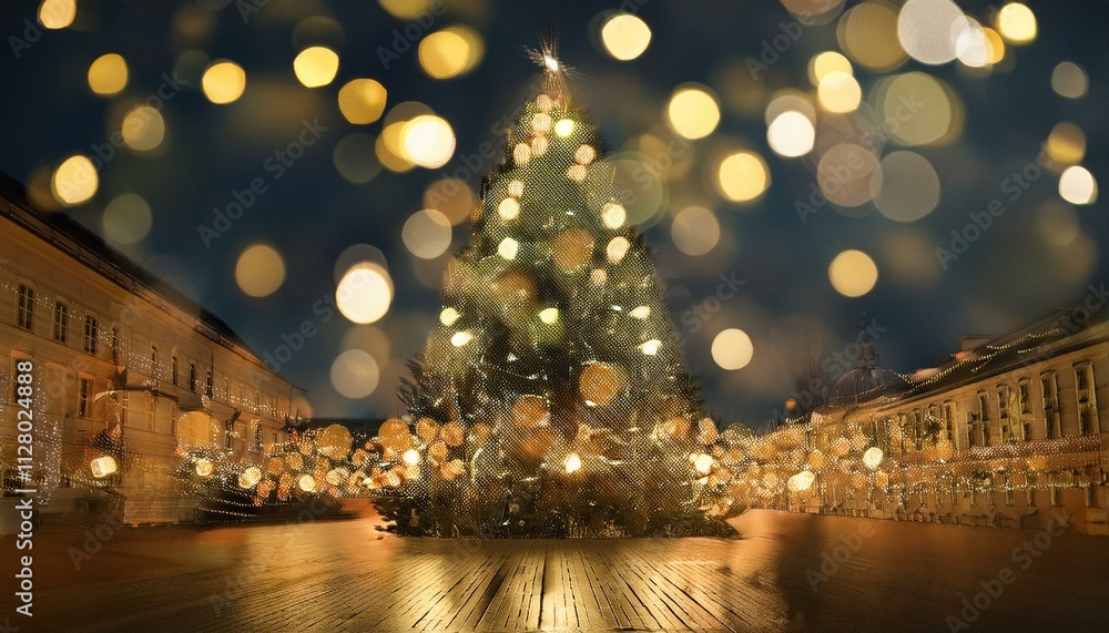 christmas tree in the night place or Christmas tree lights bokeh decorations christmas tree in the night place or Christmas tree lights bokeh decorations