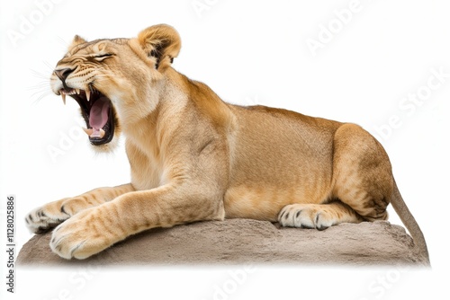 Lioness Yawning on Rocky Surface