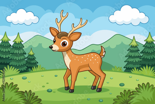 Deer grazing in a misty meadow
