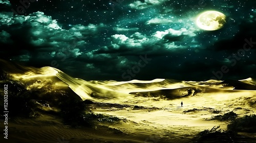Wallpaper Mural Solitary figure in a desert under a full moon and starry night sky. Torontodigital.ca