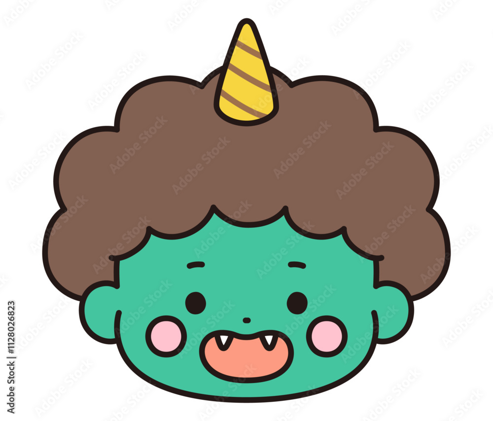 かわいい鬼の顔のベクターイラスト。節分、角 かわいい鬼の顔のベクターイラスト。節分、角