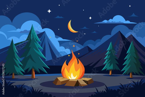 christmas night landscape with tree