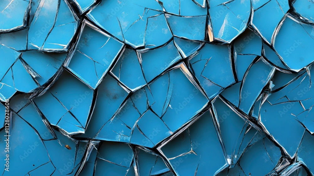 Cracked blue paint texture, abstract background.