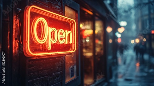 Wallpaper Mural Neon Open Sign in Rainy City Night Torontodigital.ca