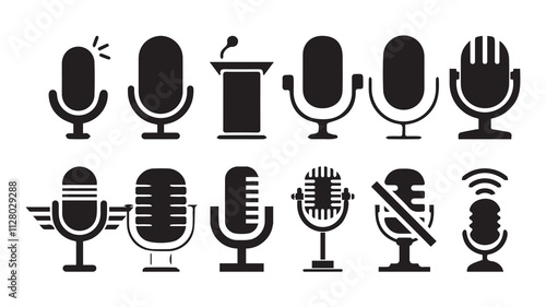 Microphone Icons set. variant microphone icon. Karaoke mic. Podcast microphone. web and mobile icons  Different microphone collection. Podcast mike, journalist microphone, karaoke. vector illustration