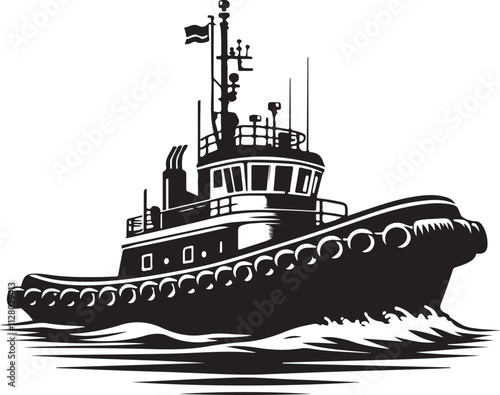 Tugboat silhouette vector art Illustration