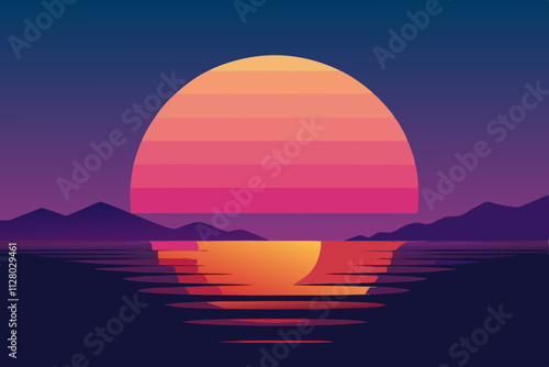 Sunrise on hill isolated vector illustration background