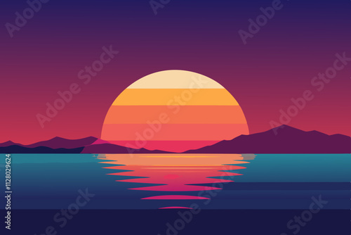 Sunrise on hill isolated vector illustration background