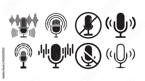 Microphone Icons set. variant microphone icon. Karaoke mic. Podcast microphone. web and mobile icons  Different microphone collection. Podcast mike, journalist microphone, karaoke. vector illustration