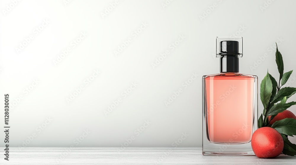 Elegant Perfume Bottle Peach Still Life Fragrance Beauty Product Elegant Perfume Bottle Peach Still Life Fragrance Beauty Product