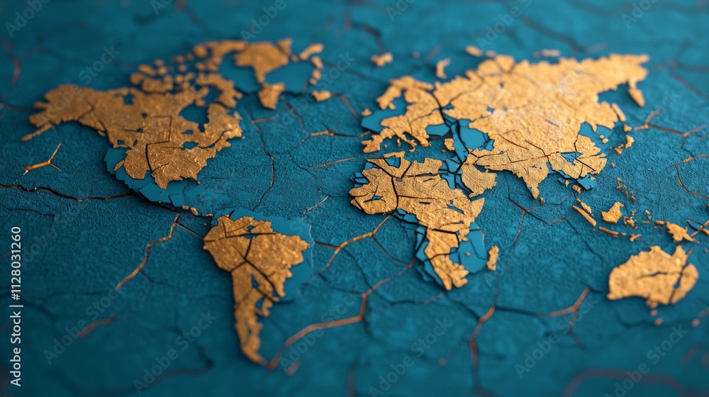 Cracked World Map with Disrupted Trade Routes Cracked World Map with Disrupted Trade Routes