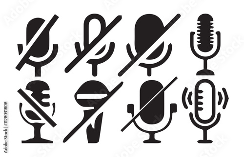 Microphone Icons set. variant microphone icon. Karaoke mic. Podcast microphone. web and mobile icons  Different microphone collection. Podcast mike, journalist microphone, karaoke. vector illustration