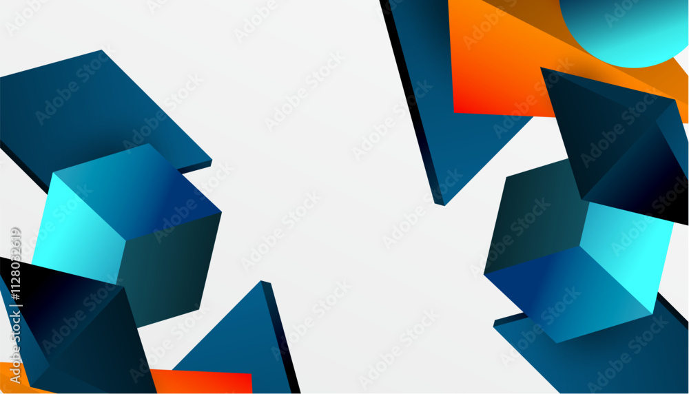 Abstract design showcasing isometric cubes, pyramids, squares, and spheres in a vibrant 3D layout. Modern and dynamic, perfect for tech, design, or futuristic themes Abstract design showcasing isometric cubes, pyramids, squares, and spheres in a vibrant 3D layout. Modern and dynamic, perfect for tech, design, or futuristic themes