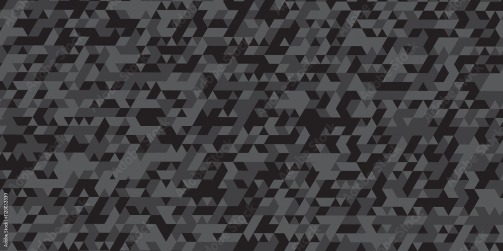 Abstract geometric black and gray background seamless mosaic and low polygon triangle texture wallpaper. Triangle shape retro wall grid pattern geometric ornament tile vector square element. Abstract geometric black and gray background seamless mosaic and low polygon triangle texture wallpaper. Triangle shape retro wall grid pattern geometric ornament tile vector square element.