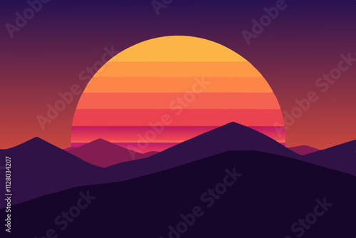 Sunrise on hill isolated vector illustration background