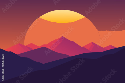 Sunrise on hill isolated vector illustration background