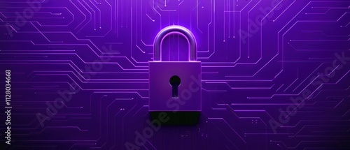 Digital padlock on a purple circuit background symbolizing cybersecurity and data protection.