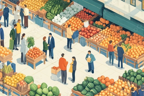 A bustling farmersâ€™ market where people purchase local, package-free produce, demonstrating how zero waste practices in food consumption contribute to a sustainable economy and a healthier planet. photo