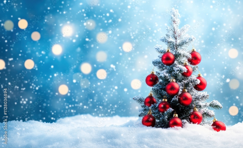 Christmas tree with decorations on snow in a winter landscape Christmas tree with decorations on snow in a winter landscape