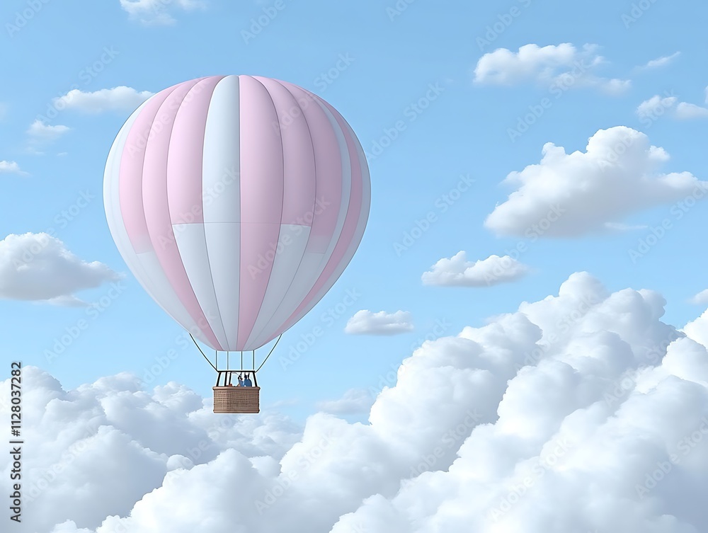 Naklejka premium Pink and White Hot Air Balloon Soaring Above Clouds
