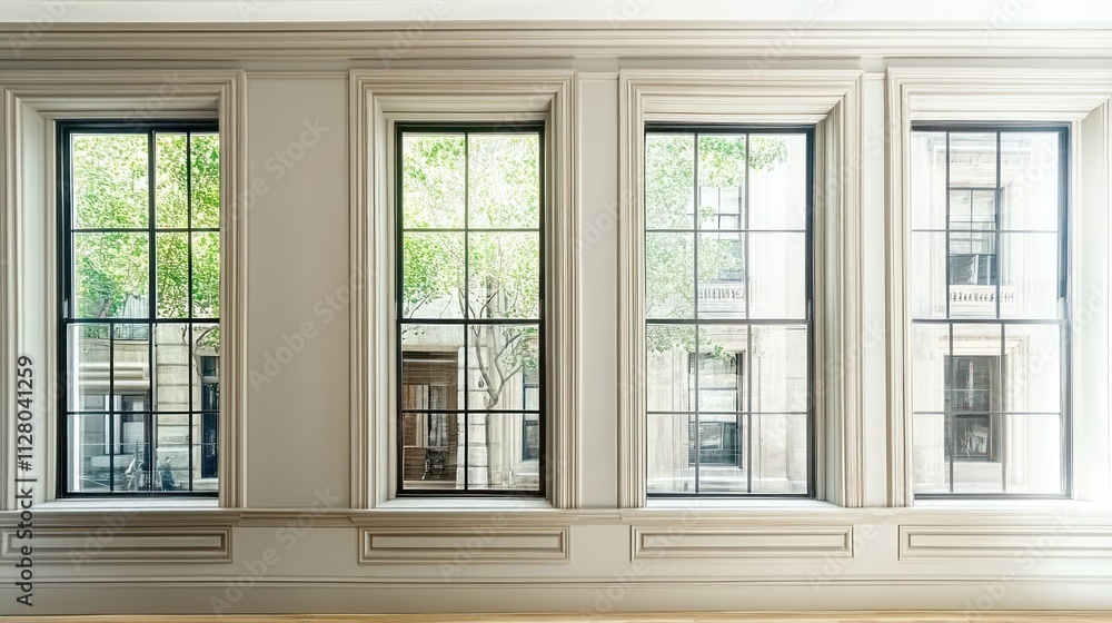 Fototapeta premium Elegant Tripartite Windows Showcase City View