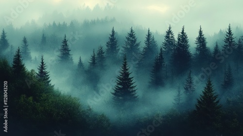 misty green forest landscape morning light fog nature trees atmosphere