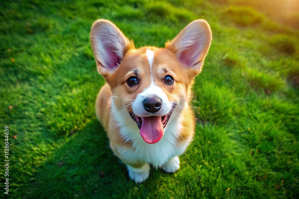 Adorable Corgi Puppy Playing on Grass - Drone Photography, Cute Dog, Happy Pet, Wagging Tail, Red Beige Corgi, Green Lawn Adorable Corgi Puppy Playing on Grass - Drone Photography, Cute Dog, Happy Pet, Wagging Tail, Red Beige Corgi, Green Lawn