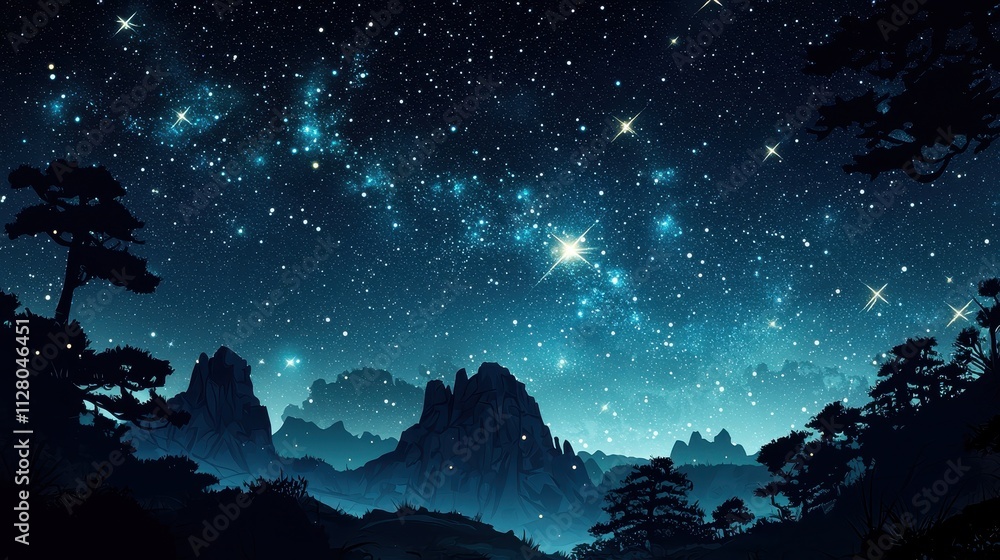 Obraz premium Starry Night over Mountain Range