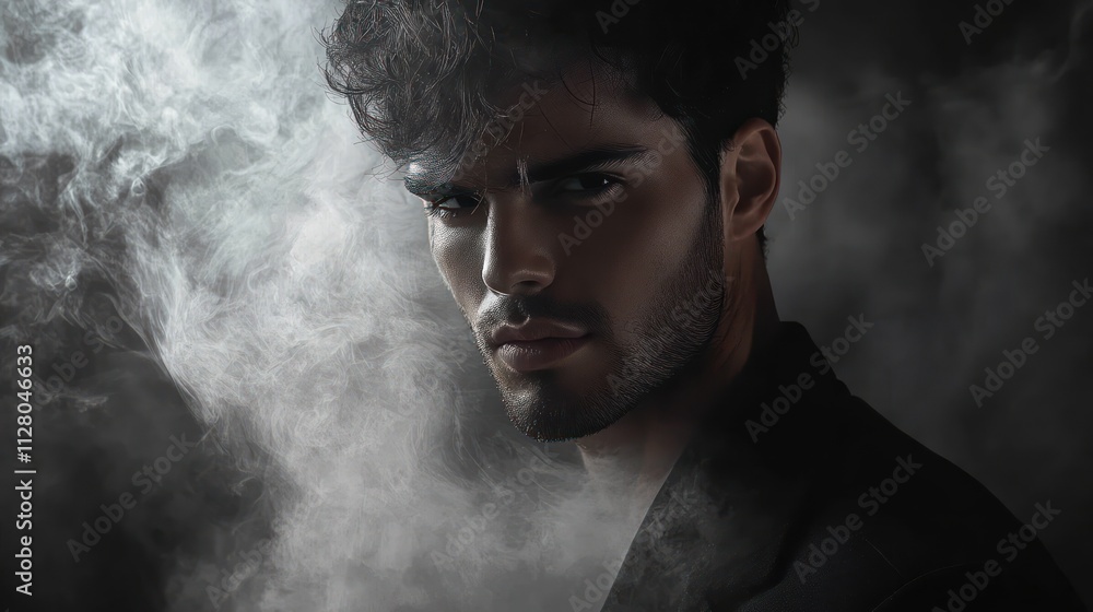 Moody Portrait of a Confident Man in Suit with Smoke in Dark Studio Vintage Stylish Look Moody Portrait of a Confident Man in Suit with Smoke in Dark Studio Vintage Stylish Look