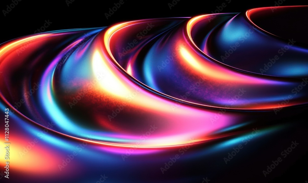 Naklejka premium Vibrant Abstract Composition Smooth Reflective Curves Neon Lighting Digital Surrealism