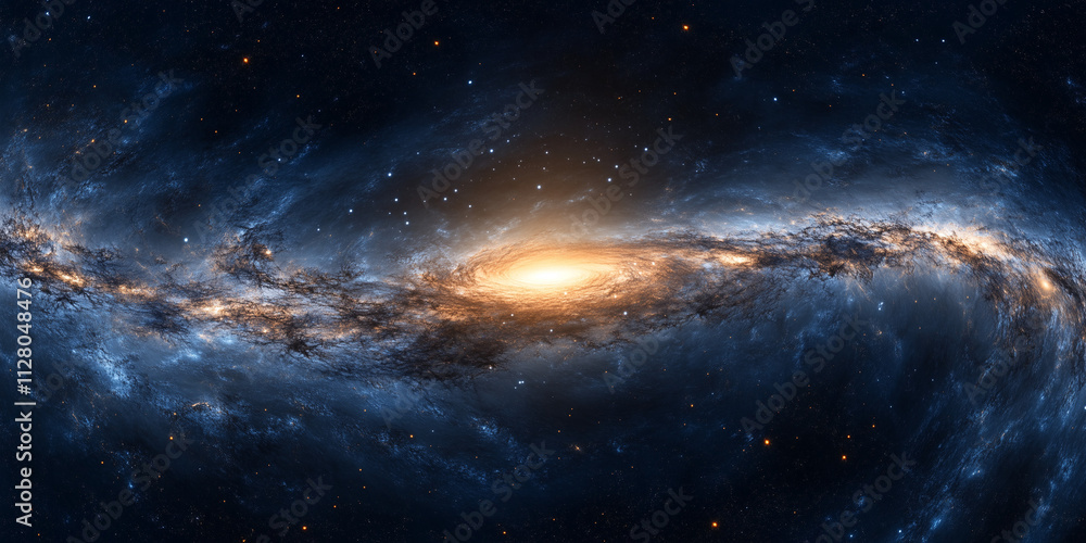 Fototapeta premium Abstract blue galaxy panorama with cosmic space elements