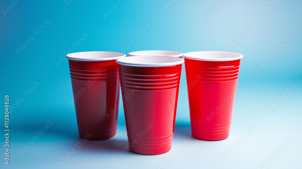 Red solo cups isolated on a blue background Red solo cups isolated on a blue background